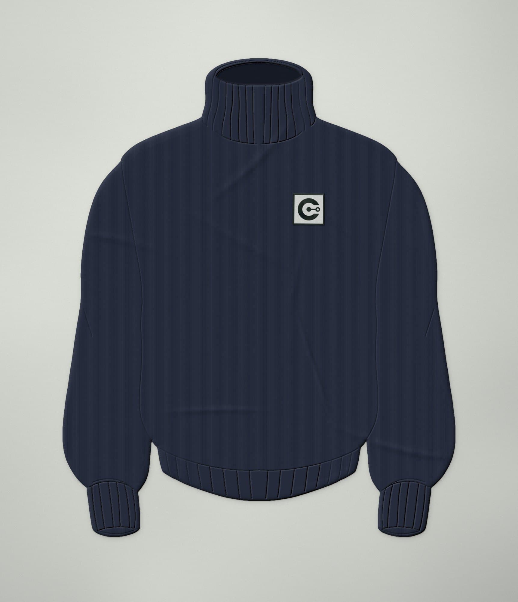 A mockup of the navy Logo Turtleneck