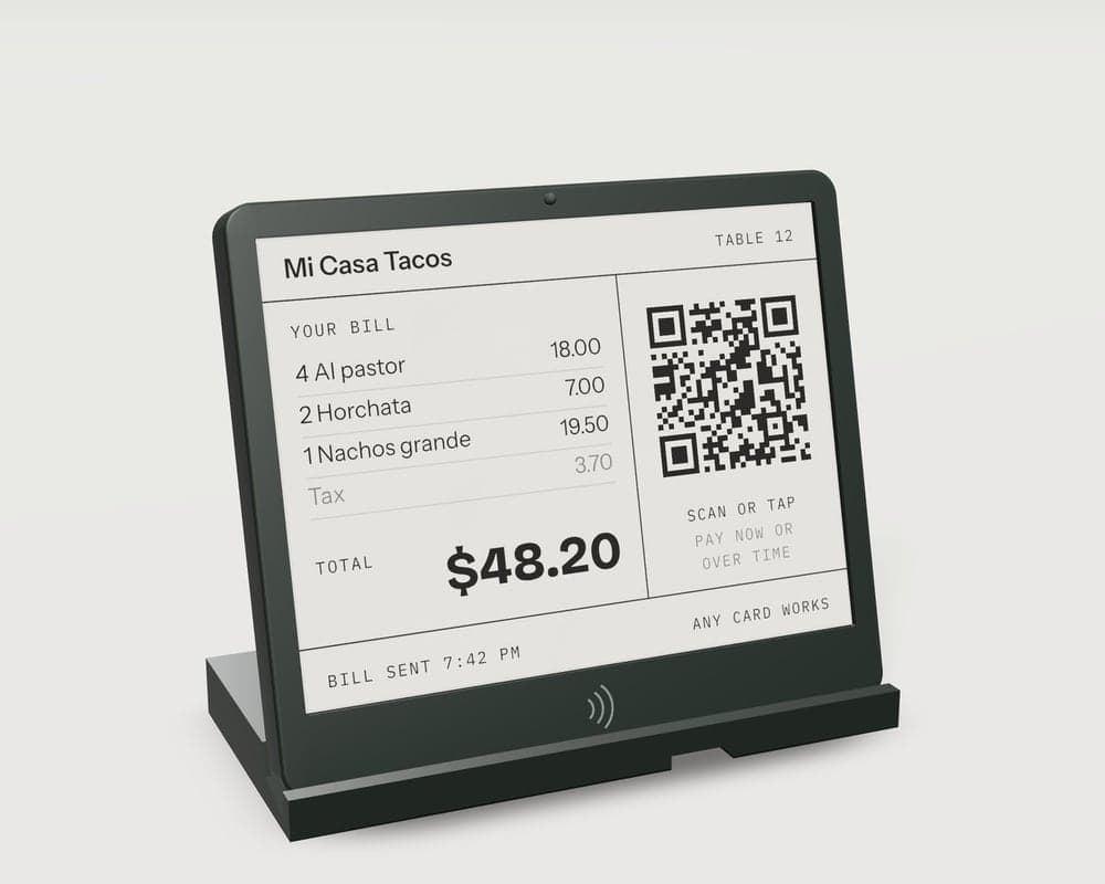A Clear Point at table 12, showing the bill, $48.20