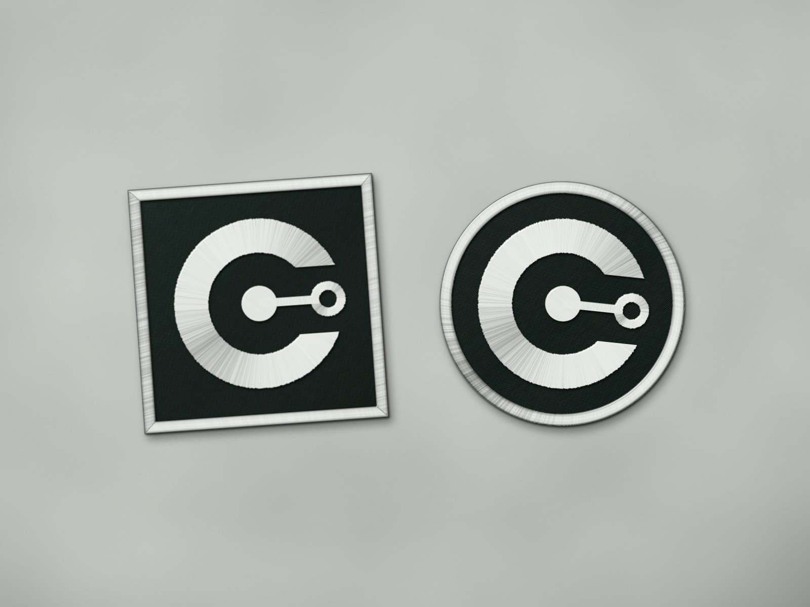 The square and round Logo Patches side by side