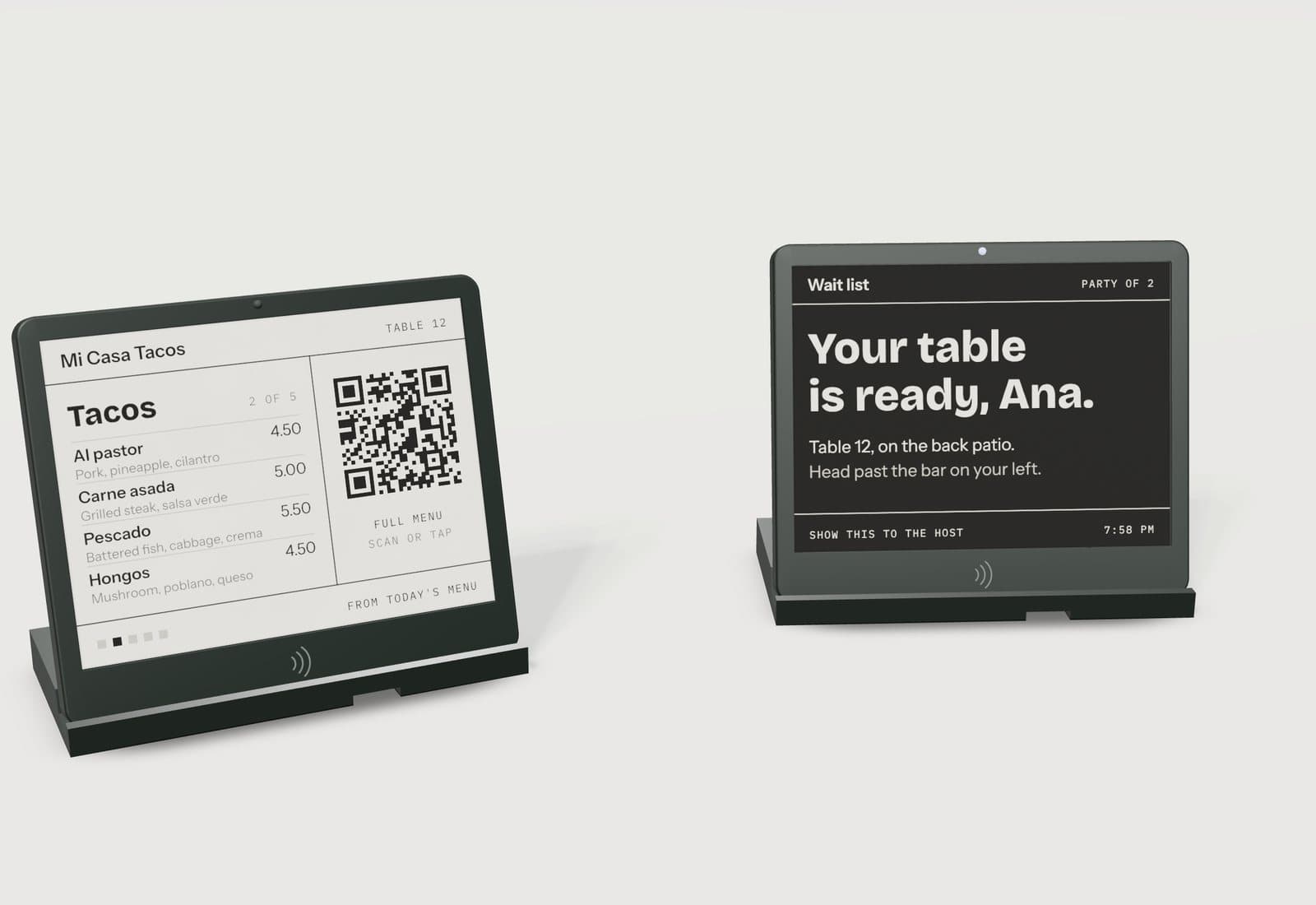 The menu, and table ready